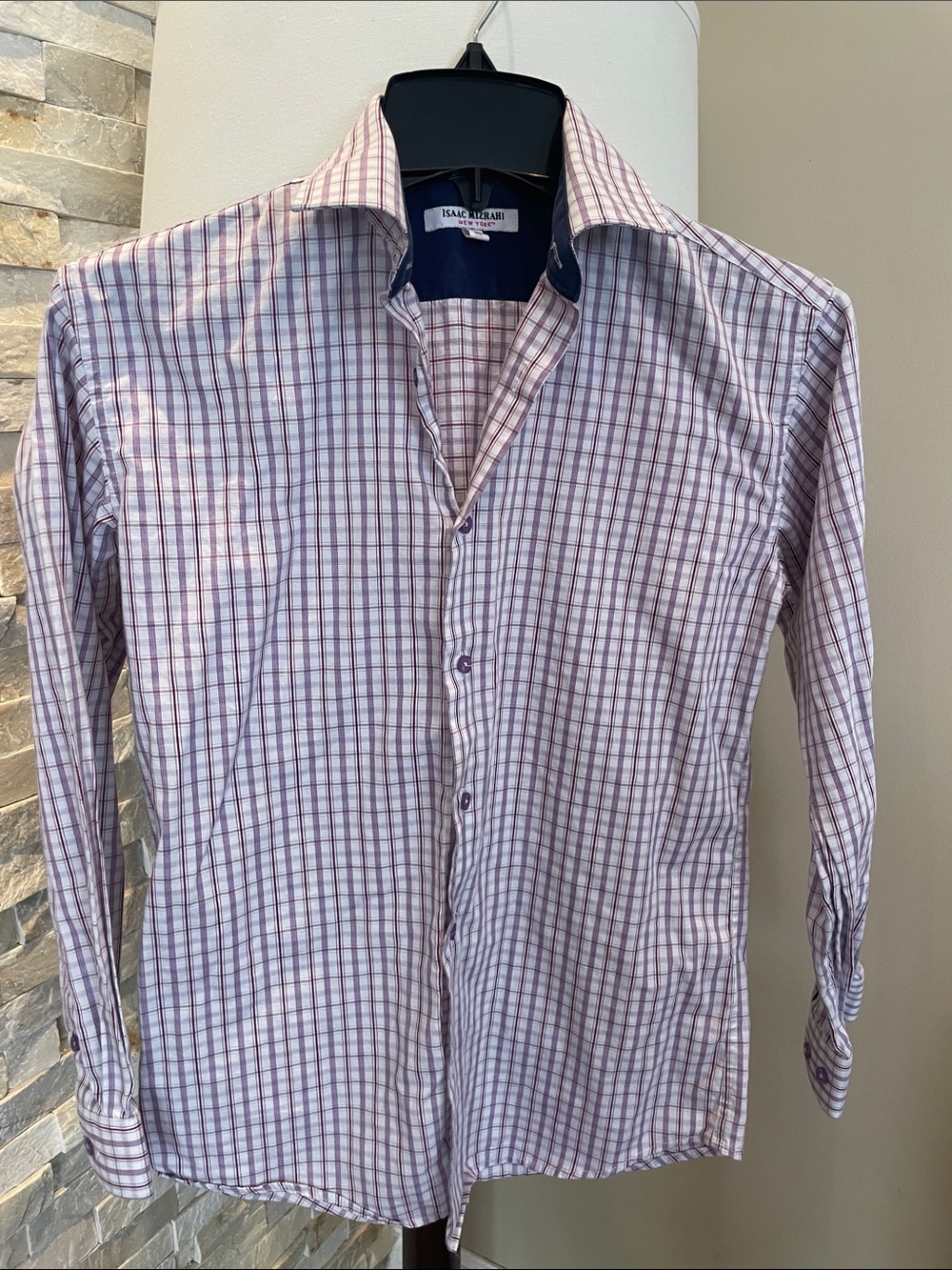Isaac Mizrahi Purple and White Checked Boy’s Dress Shirt